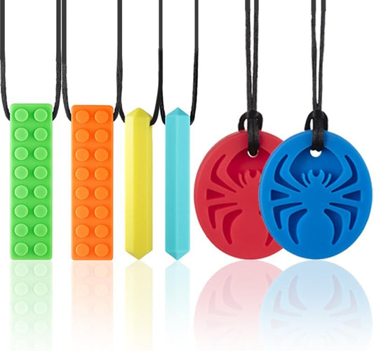 Chew Necklaces for Sensory Kids, 6 Pack Chewy Necklace Sensory for Autism, ADHD, SPD, Silicone Oral Chew Toys Teething Necklace for Boys Girls Reduce Anxiety Fidget