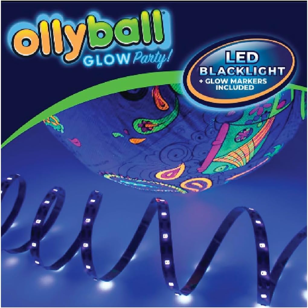 Ollyball NEW Glow Party! Glow in the Dark Inflatable Ball with LED Blacklight Strip and Five Glow Markers Included, Great Indoor Toy for Kids of All Ages!