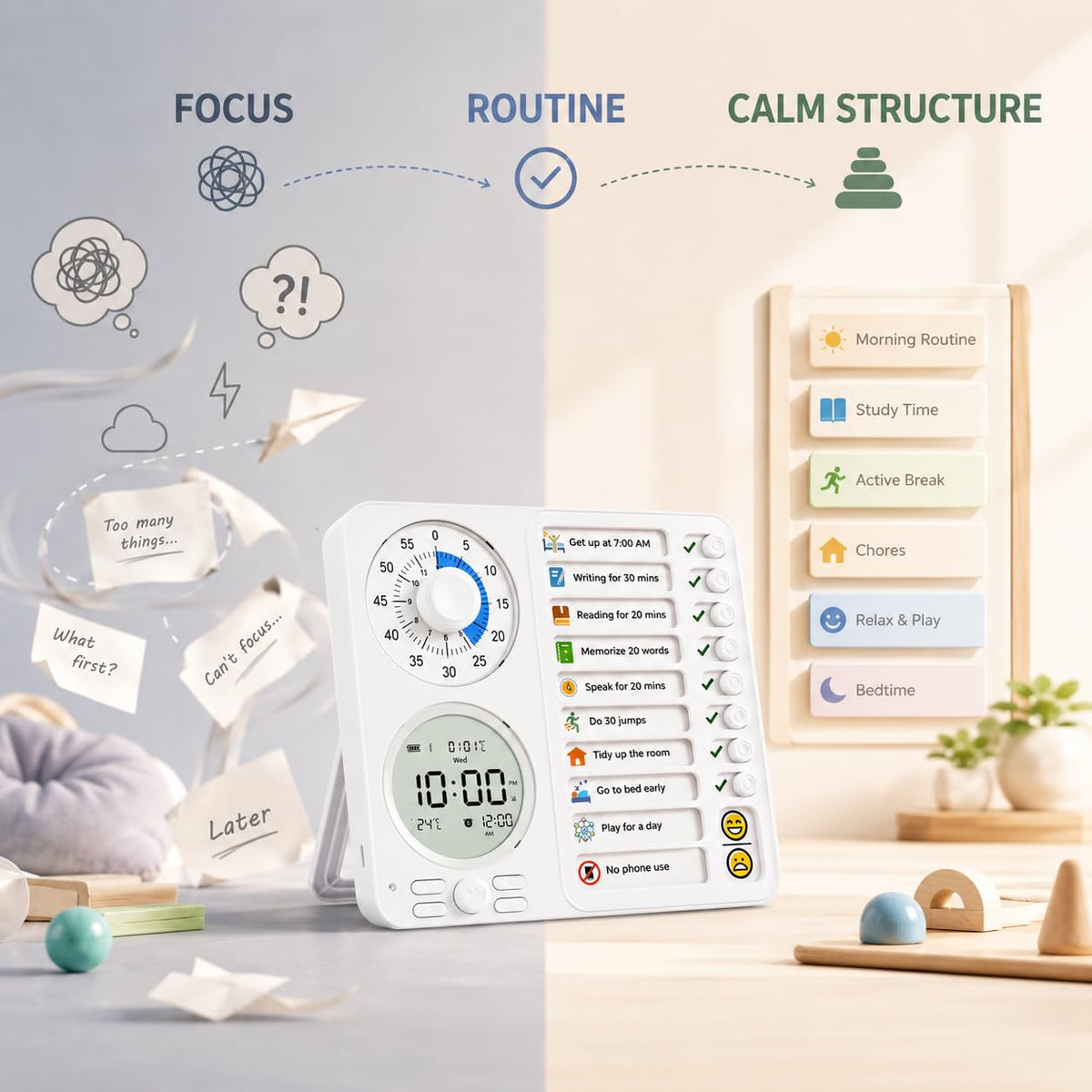 Herloreen Visual Timer for ADHD, Chore Chart & Task Planner for Kids,Adults