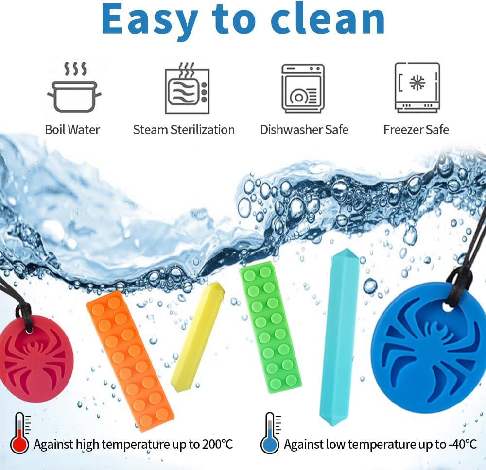 Chew Necklaces for Sensory Kids, 6 Pack Chewy Necklace Sensory for Autism, ADHD, SPD, Silicone Oral Chew Toys Teething Necklace for Boys Girls Reduce Anxiety Fidget