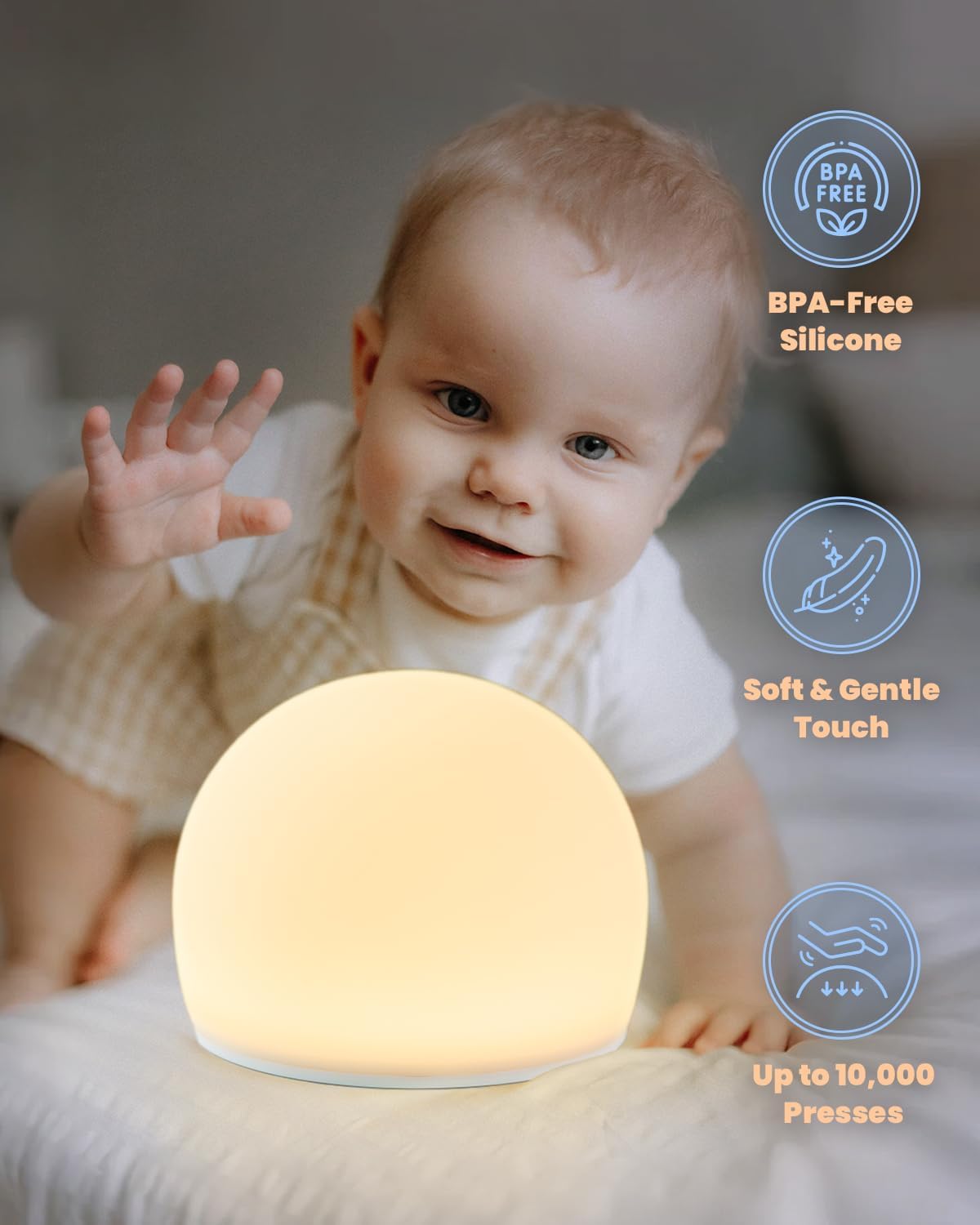 Squishy Egg Night Light Pro for Kids, Soft Egg Light with Multi Colors, Interactive Tap Light Stress Relief, Fidgets Toys, 5 Levels Brightness, Auto-dim in 30 Minutes