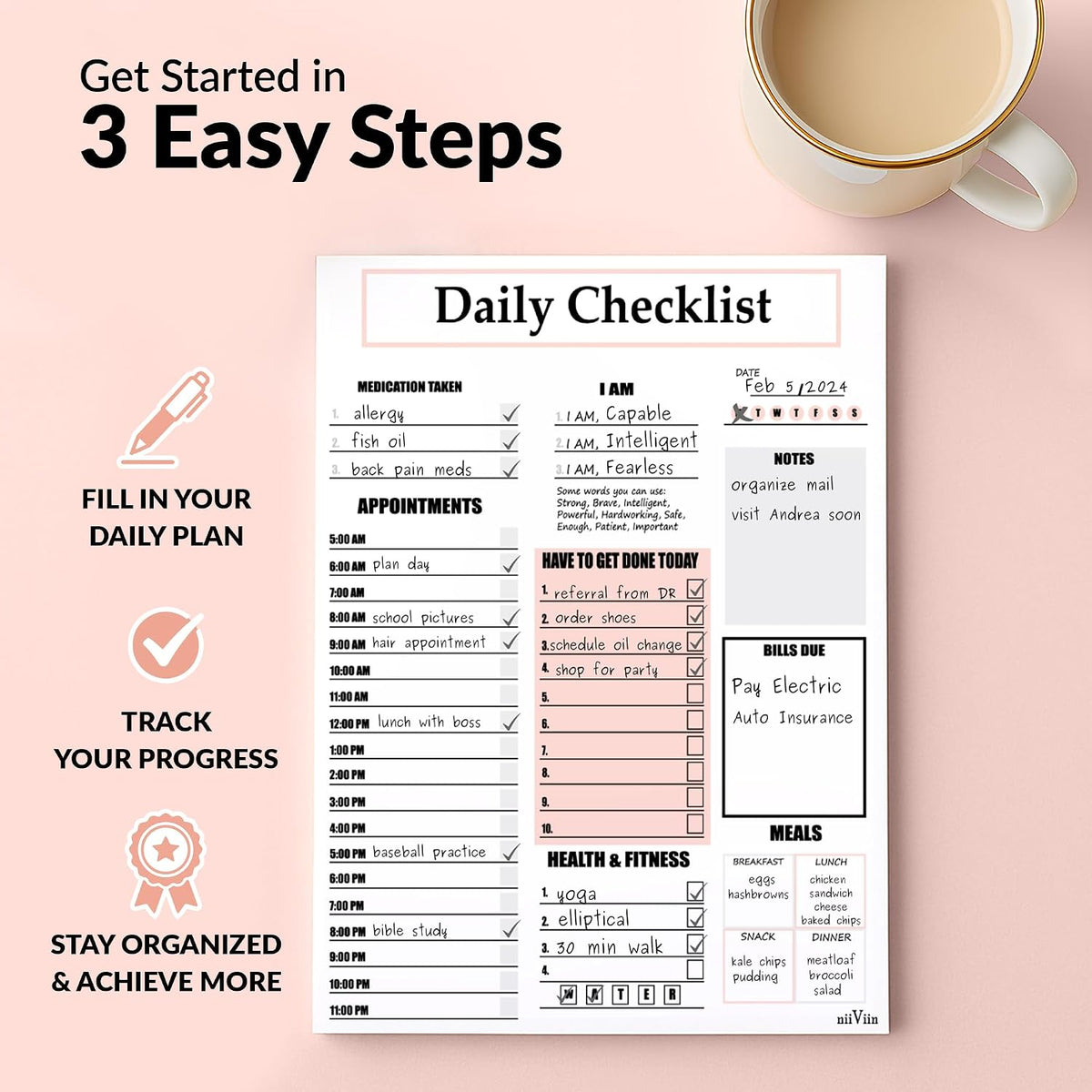 ADHD Planner for Adults & Women - 2026 Productivity Planner & Daily To Do List & Task Notepad, Neurodivergent Tools for Adults, Undated Full Focus Organization Pad with 50 Tear-Off Sheets, 8.5 x 11 Inch