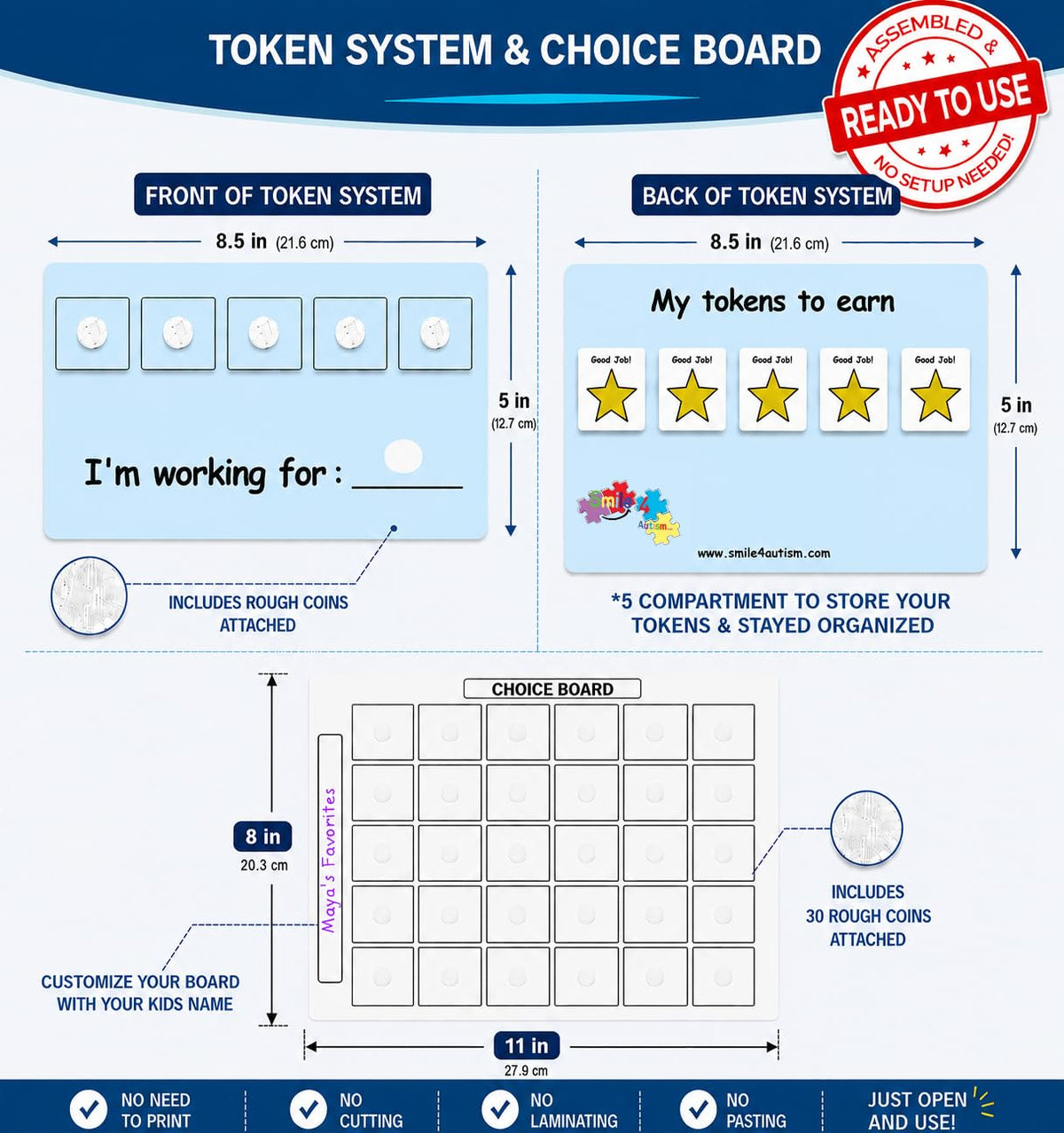 Visual Token Board System– Positive Behavior Reward Chart with Choice Board, 30 Reinforcer Cards & 5 Star Tokens for Home, School, ABA & Therapy and on the Go. (Green -Real Photos)
