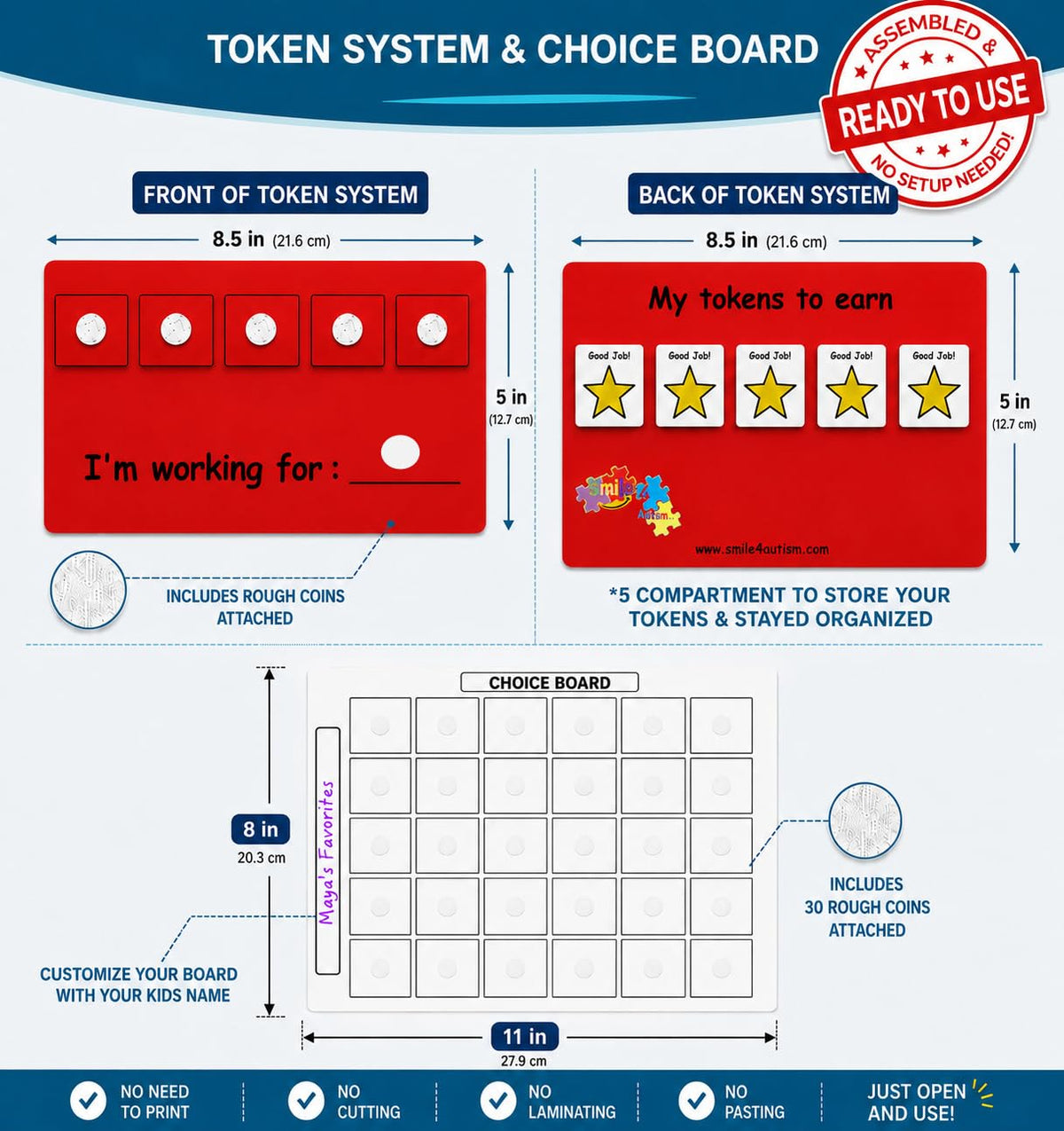 Visual Token Board System– Positive Behavior Reward Chart with Choice Board, 30 Reinforcer Cards & 5 Star Tokens for Home, School, ABA & Therapy and on the Go. (Green -Real Photos)