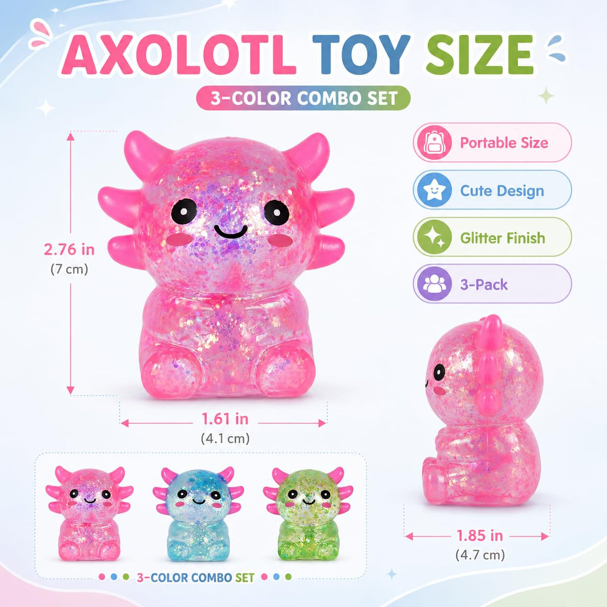 Axolotl Squishy Squeeze Toys Soft Slow Rebound Cute Stress Relief Sensory Toy for Boys & Girls Age 3+, Portable Fun & Relaxing Companion for Home, Office, Classroom (Blue)