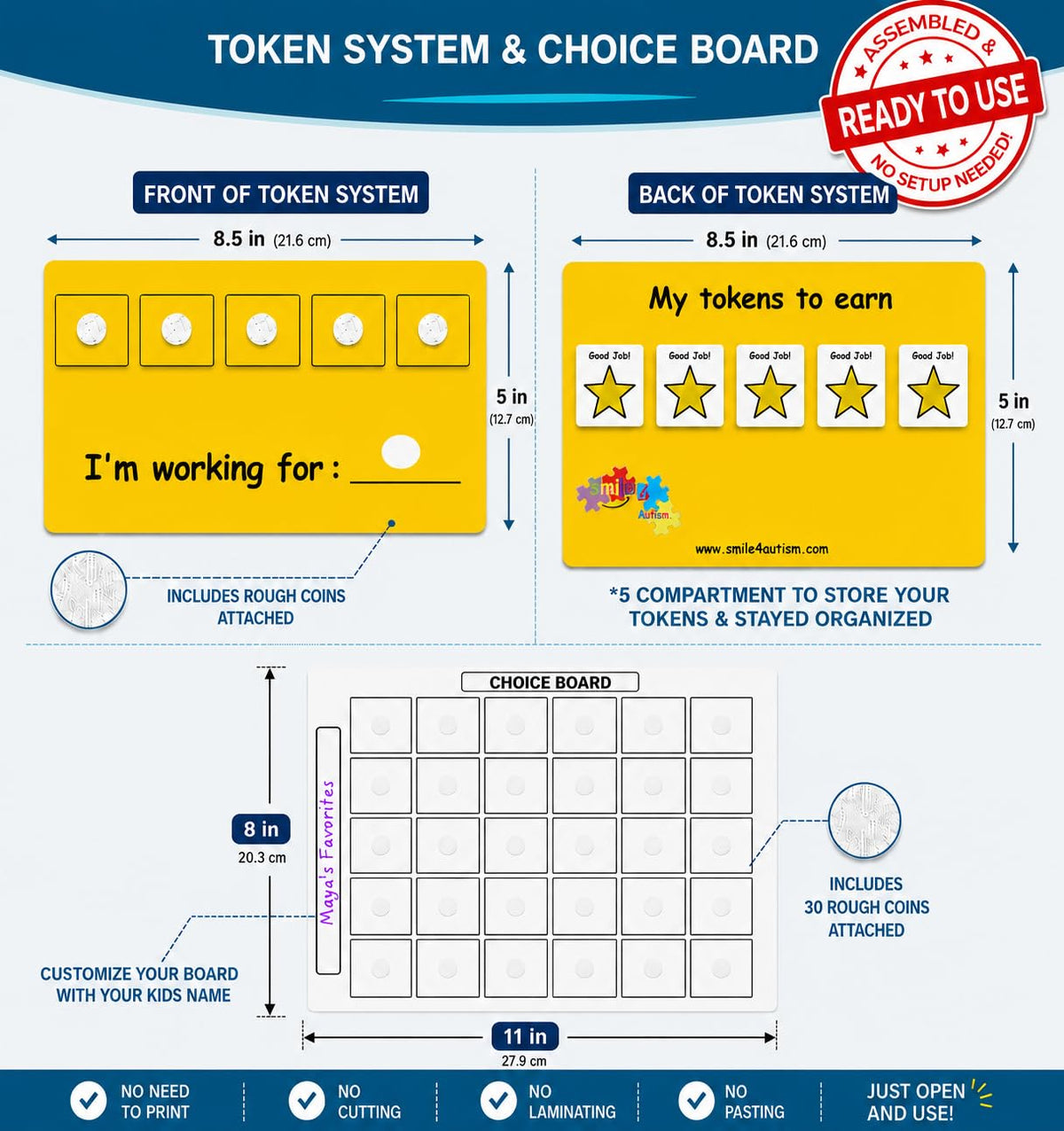 Visual Token Board System– Positive Behavior Reward Chart with Choice Board, 30 Reinforcer Cards & 5 Star Tokens for Home, School, ABA & Therapy and on the Go. (Green -Real Photos)