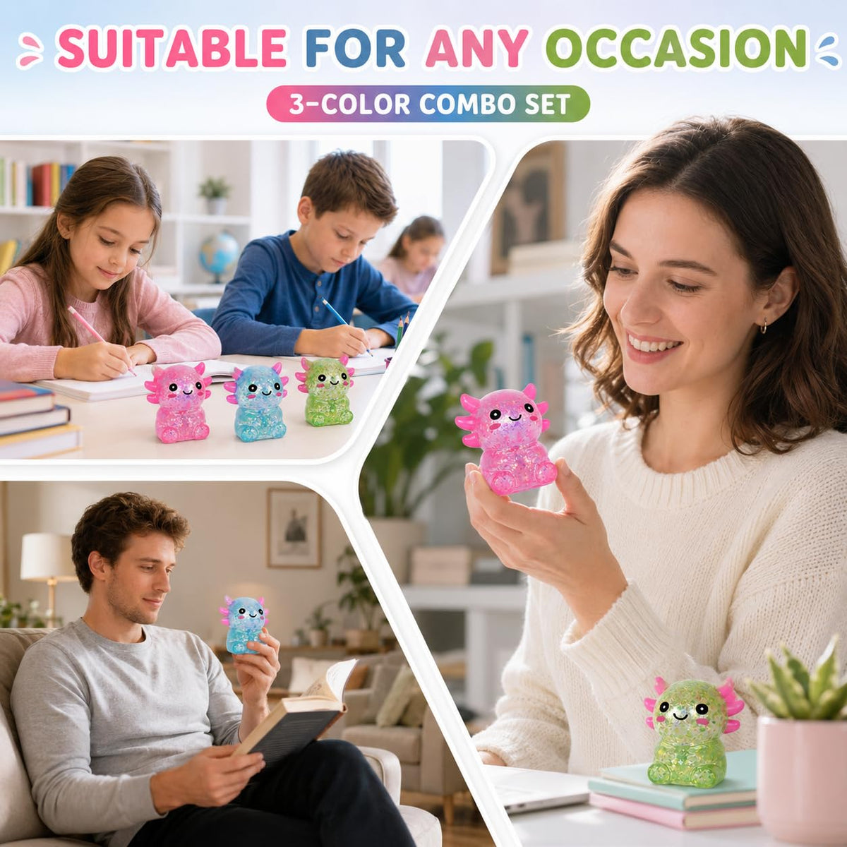 Axolotl Squishy Squeeze Toys Soft Slow Rebound Cute Stress Relief Sensory Toy for Boys & Girls Age 3+, Portable Fun & Relaxing Companion for Home, Office, Classroom (Blue)