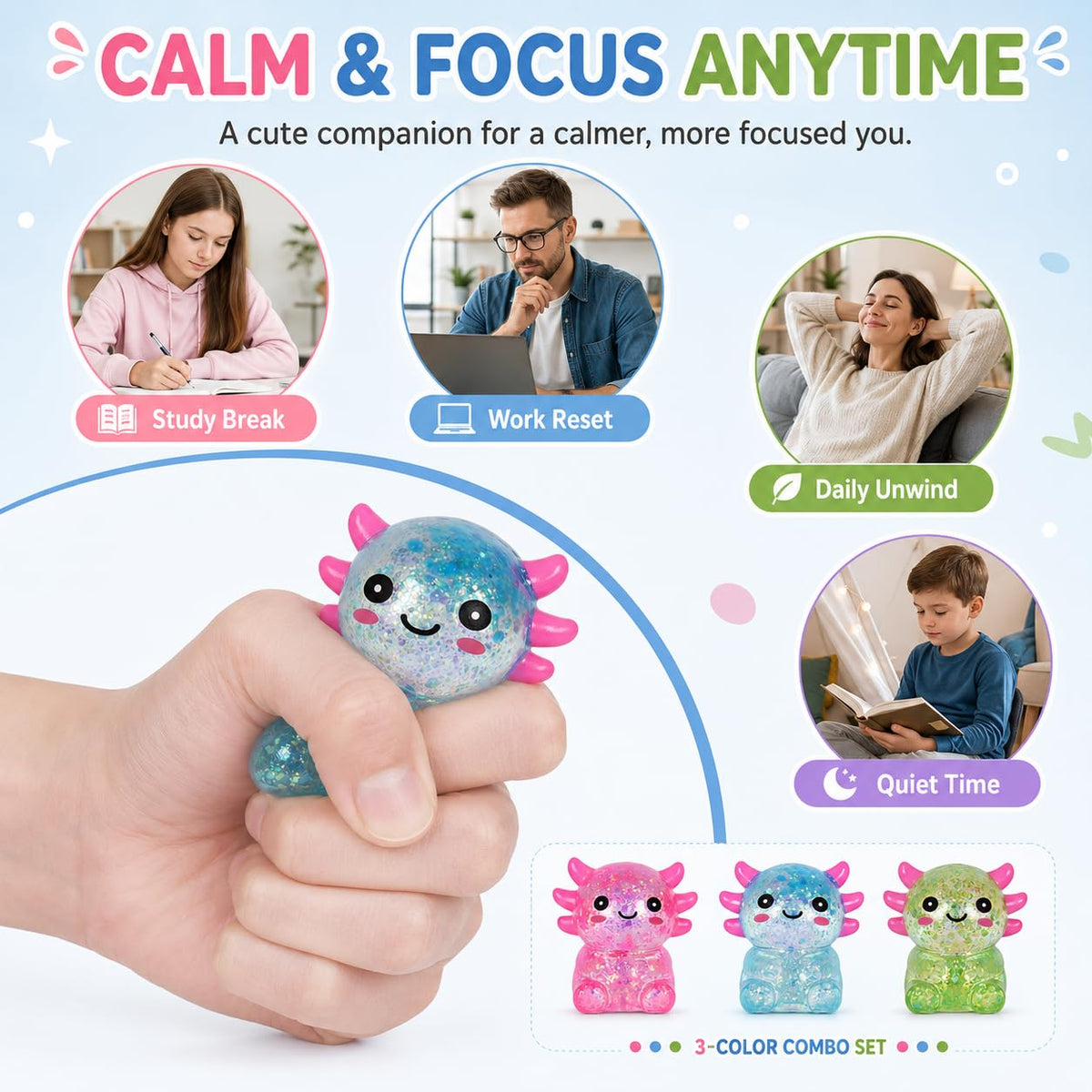 Axolotl Squishy Squeeze Toys Soft Slow Rebound Cute Stress Relief Sensory Toy for Boys & Girls Age 3+, Portable Fun & Relaxing Companion for Home, Office, Classroom (Blue)