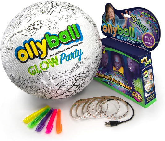 Ollyball NEW Glow Party! Glow in the Dark Inflatable Ball with LED Blacklight Strip and Five Glow Markers Included, Great Indoor Toy for Kids of All Ages!