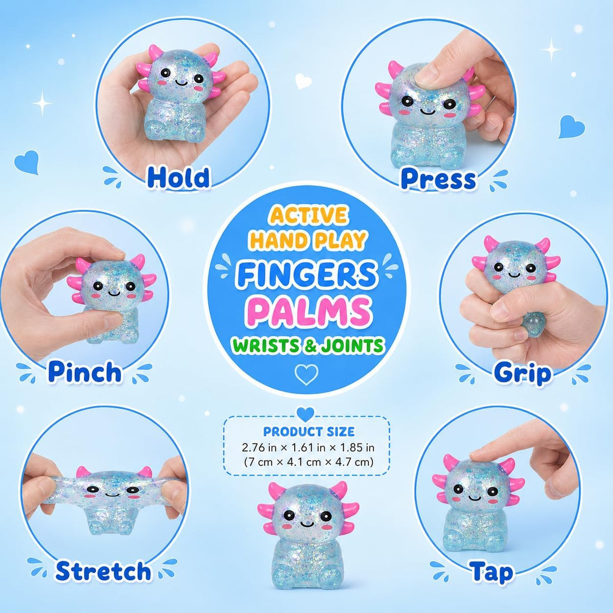 Axolotl Squishy Squeeze Toys Soft Slow Rebound Cute Stress Relief Sensory Toy for Boys & Girls Age 3+, Portable Fun & Relaxing Companion for Home, Office, Classroom (Blue)