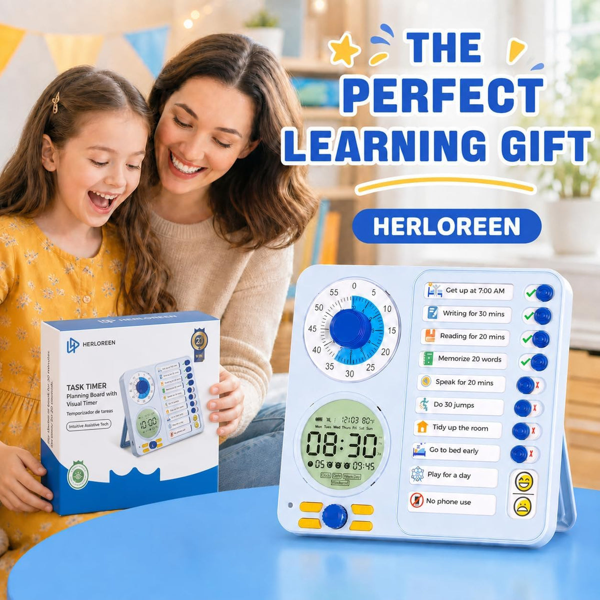 Herloreen Visual Timer for ADHD, Chore Chart & Task Planner for Kids,Adults