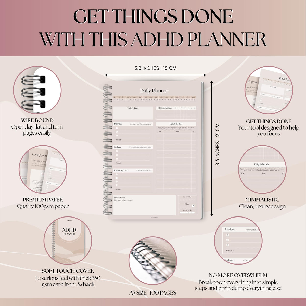 ADHD Daily Planner for Neurodivergent Adults - Productivity Daily Planner & Task Management to Stay Organized and Focused (Rainbow)