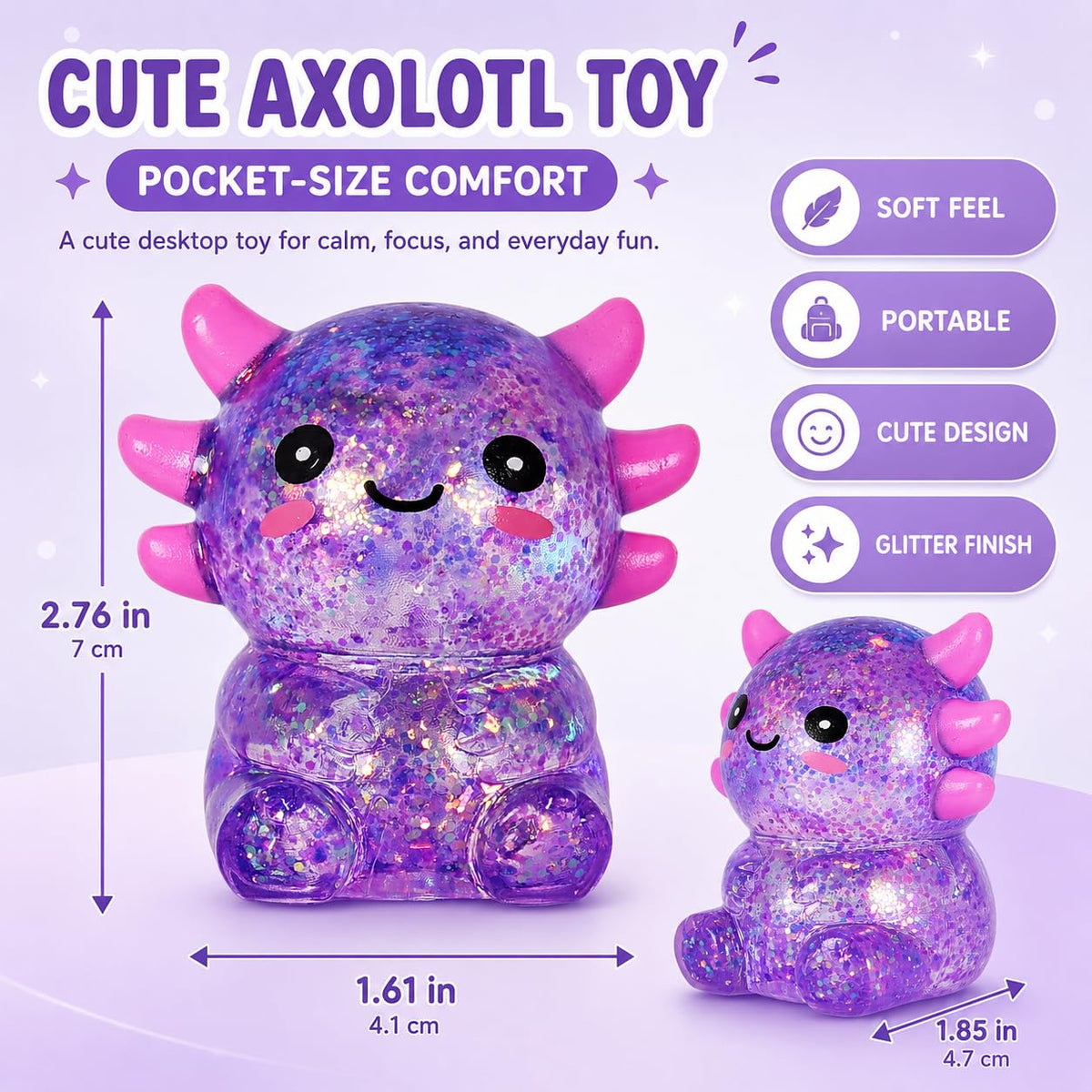 Axolotl Squishy Squeeze Toys Soft Slow Rebound Cute Stress Relief Sensory Toy for Boys & Girls Age 3+, Portable Fun & Relaxing Companion for Home, Office, Classroom (Blue)