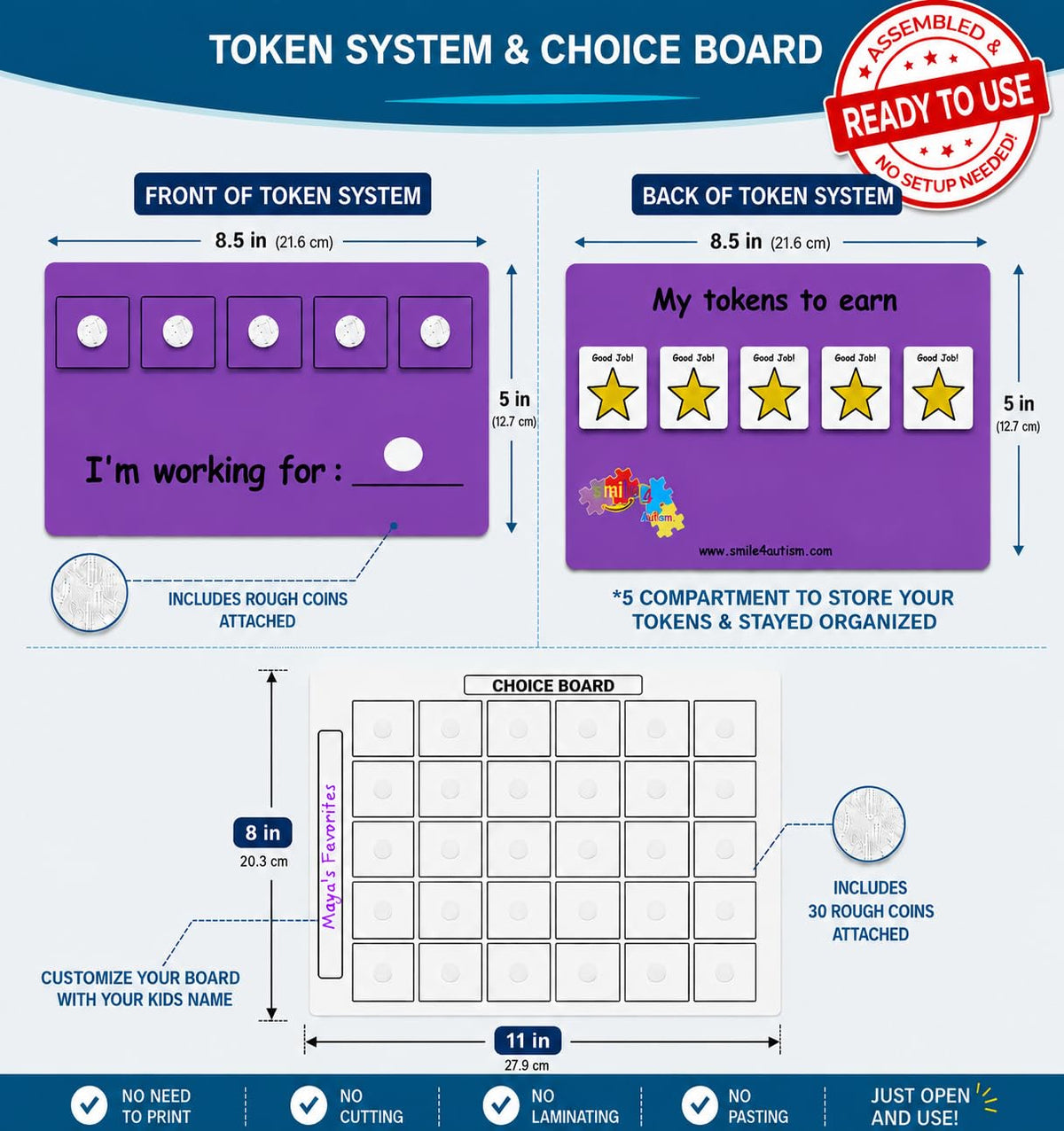 Visual Token Board System– Positive Behavior Reward Chart with Choice Board, 30 Reinforcer Cards & 5 Star Tokens for Home, School, ABA & Therapy and on the Go. (Green -Real Photos)