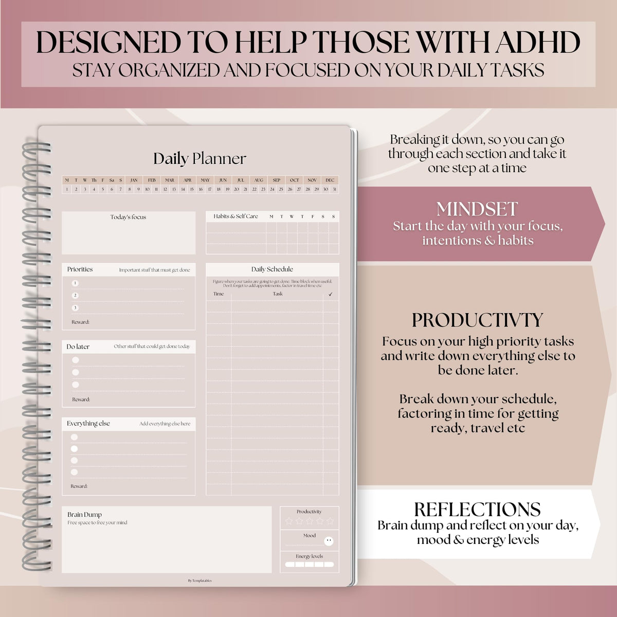 ADHD Daily Planner for Neurodivergent Adults - Productivity Daily Planner & Task Management to Stay Organized and Focused (Rainbow)