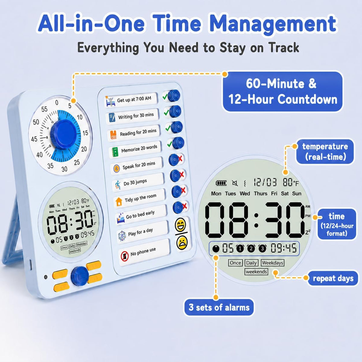 Herloreen Visual Timer for ADHD, Chore Chart & Task Planner for Kids,Adults