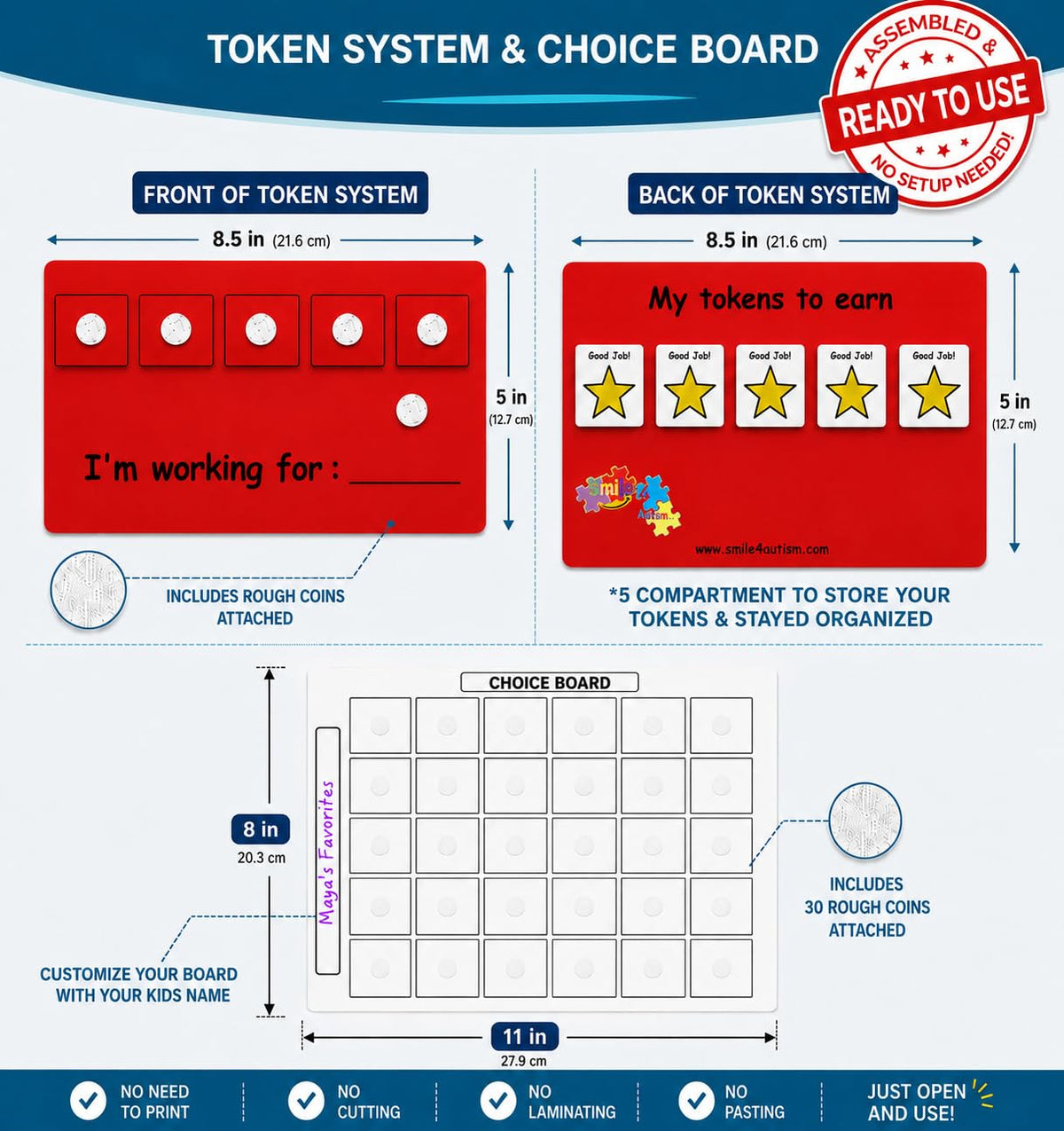 Visual Token Board System– Positive Behavior Reward Chart with Choice Board, 30 Reinforcer Cards & 5 Star Tokens for Home, School, ABA & Therapy and on the Go. (Green -Real Photos)