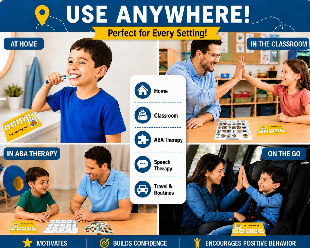 Visual Token Board System– Positive Behavior Reward Chart with Choice Board, 30 Reinforcer Cards & 5 Star Tokens for Home, School, ABA & Therapy and on the Go. (Green -Real Photos)