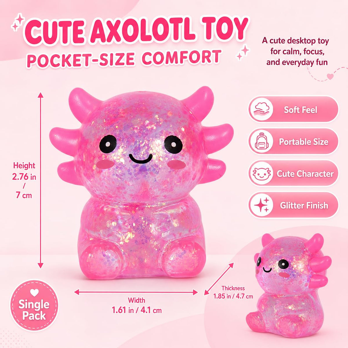 Axolotl Squishy Squeeze Toys Soft Slow Rebound Cute Stress Relief Sensory Toy for Boys & Girls Age 3+, Portable Fun & Relaxing Companion for Home, Office, Classroom (Blue)