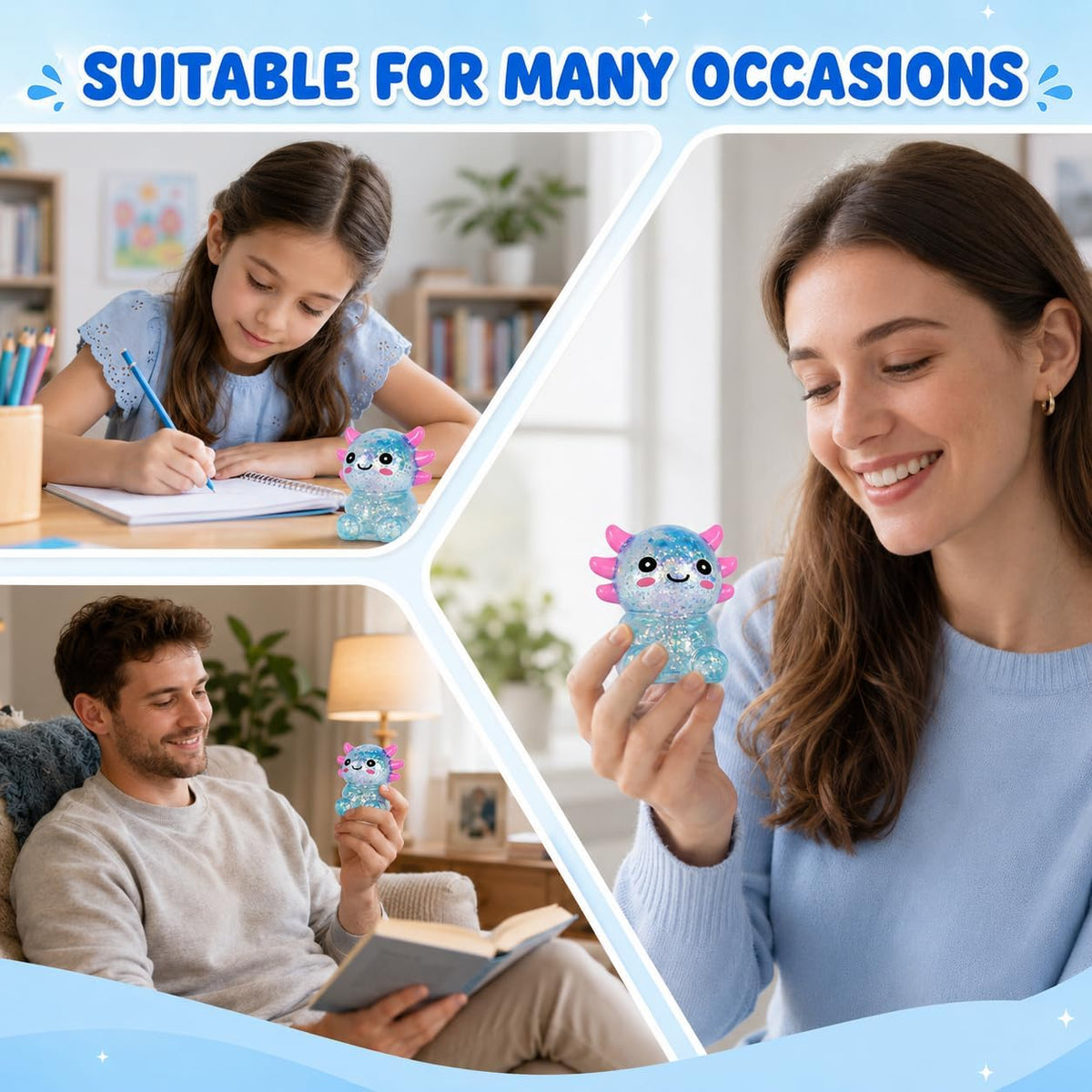 Axolotl Squishy Squeeze Toys Soft Slow Rebound Cute Stress Relief Sensory Toy for Boys & Girls Age 3+, Portable Fun & Relaxing Companion for Home, Office, Classroom (Blue)