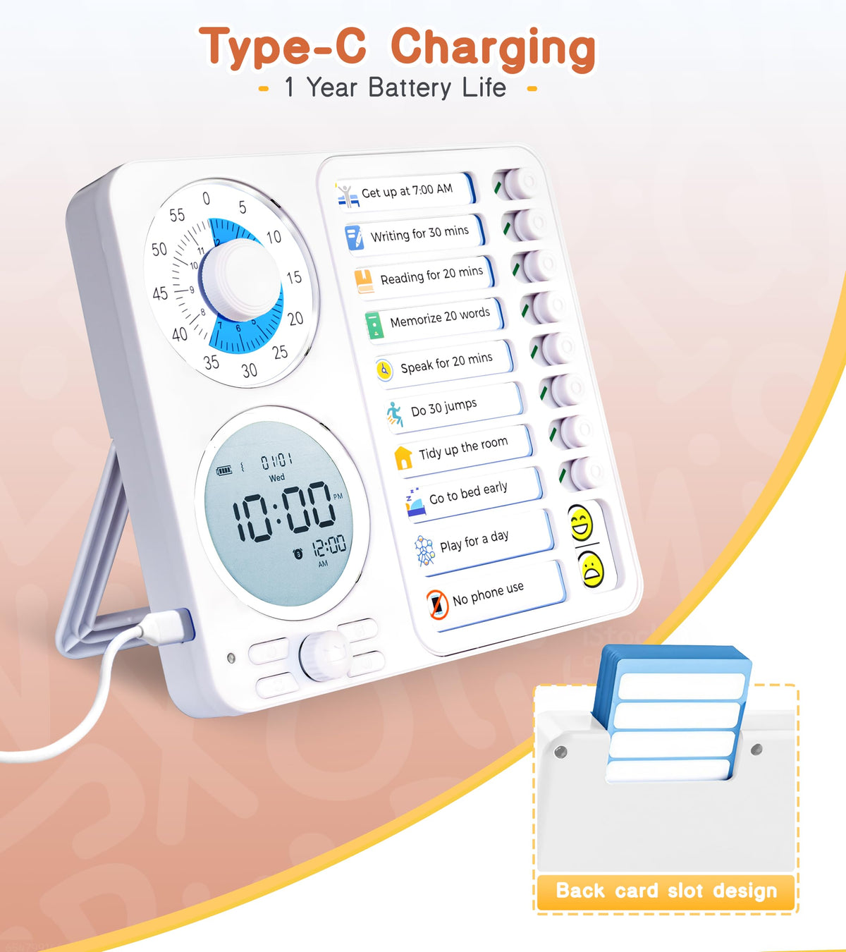 Herloreen Visual Timer for ADHD, Chore Chart & Task Planner for Kids,Adults