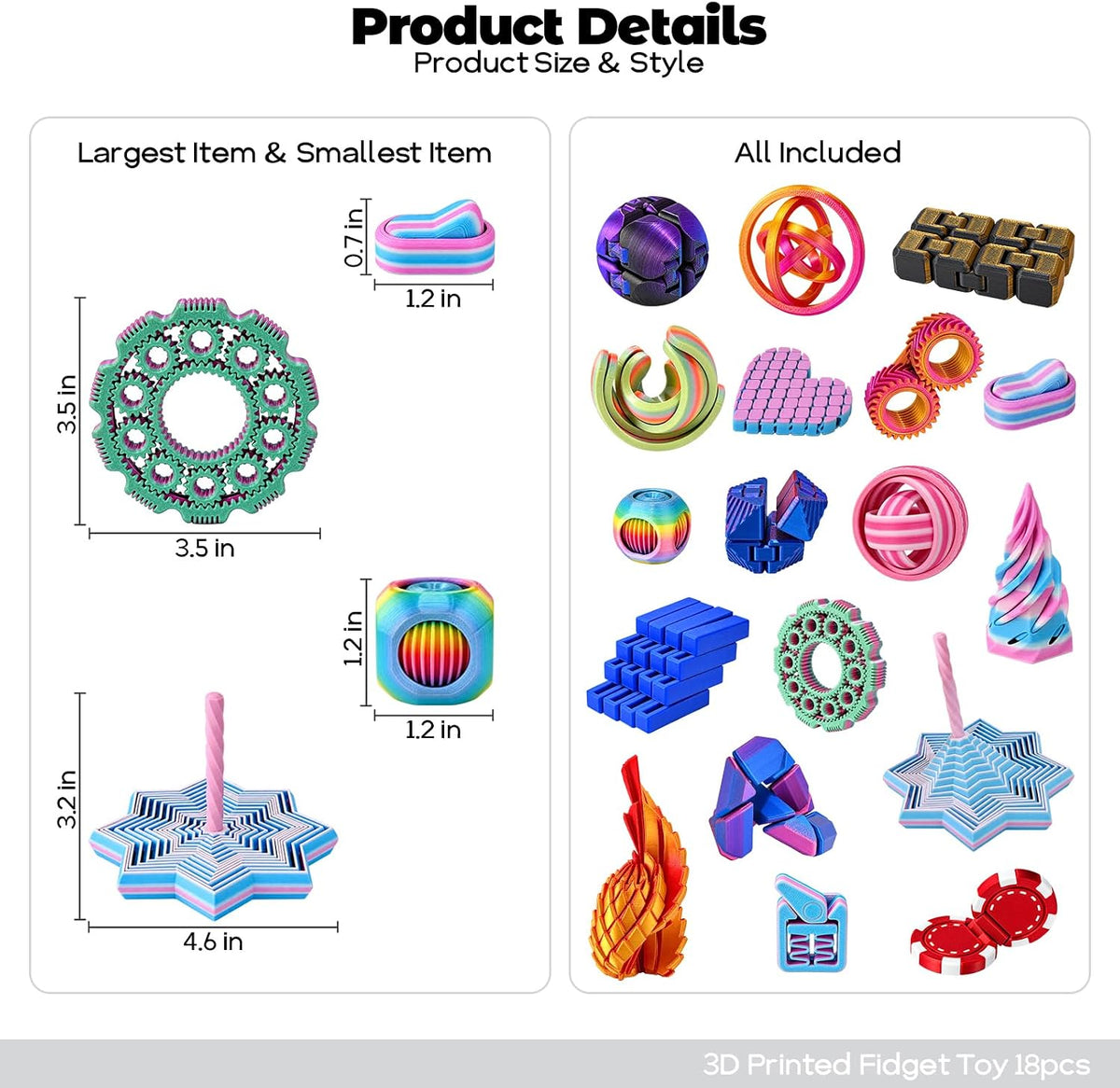 18PCS 3D Printed Fidget Toys Set