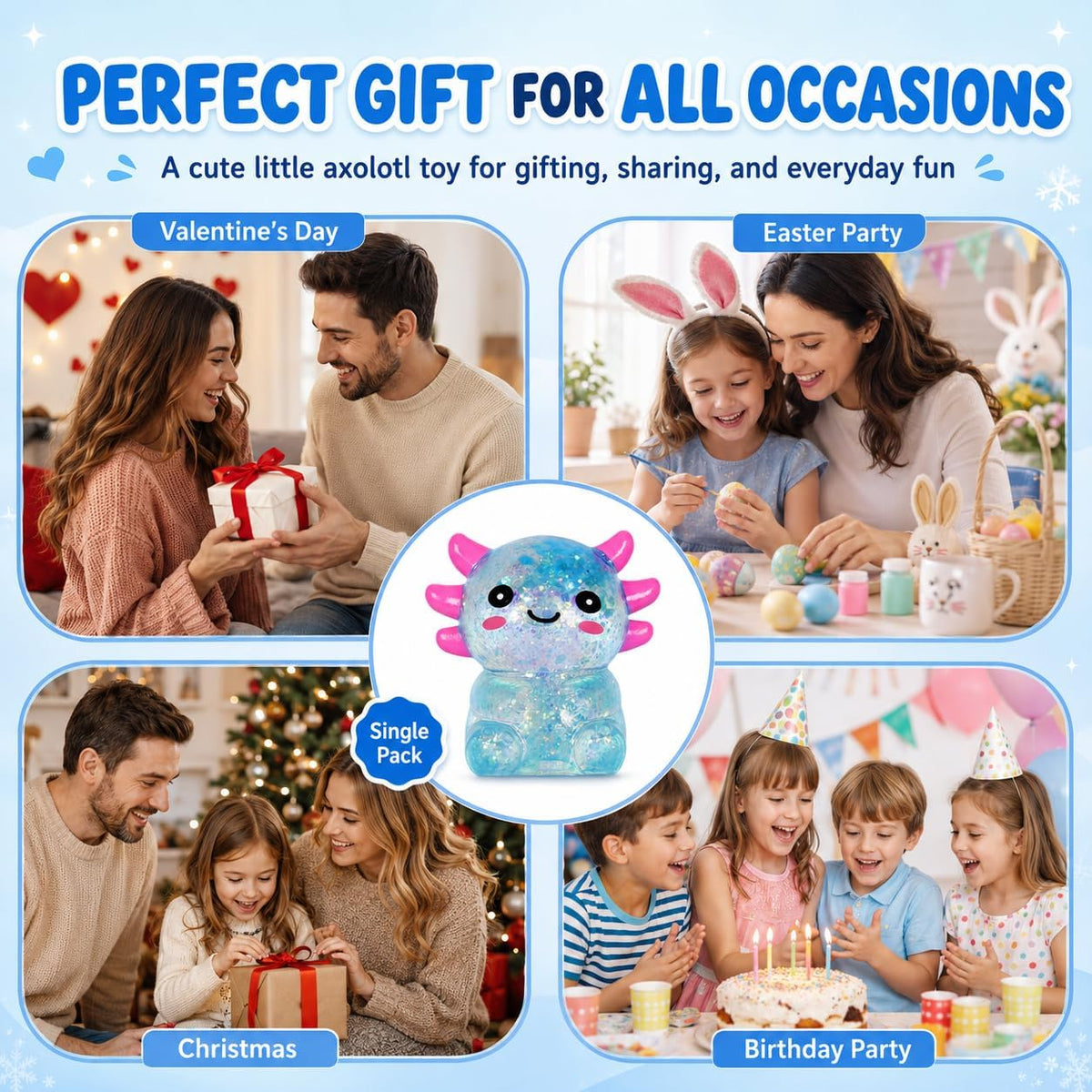 Axolotl Squishy Squeeze Toys Soft Slow Rebound Cute Stress Relief Sensory Toy for Boys & Girls Age 3+, Portable Fun & Relaxing Companion for Home, Office, Classroom (Blue)