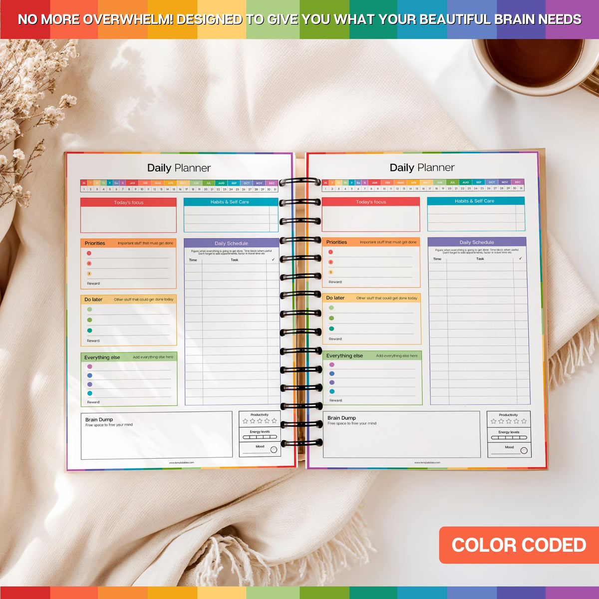 ADHD Daily Planner for Neurodivergent Adults - Productivity Daily Planner & Task Management to Stay Organized and Focused (Rainbow)