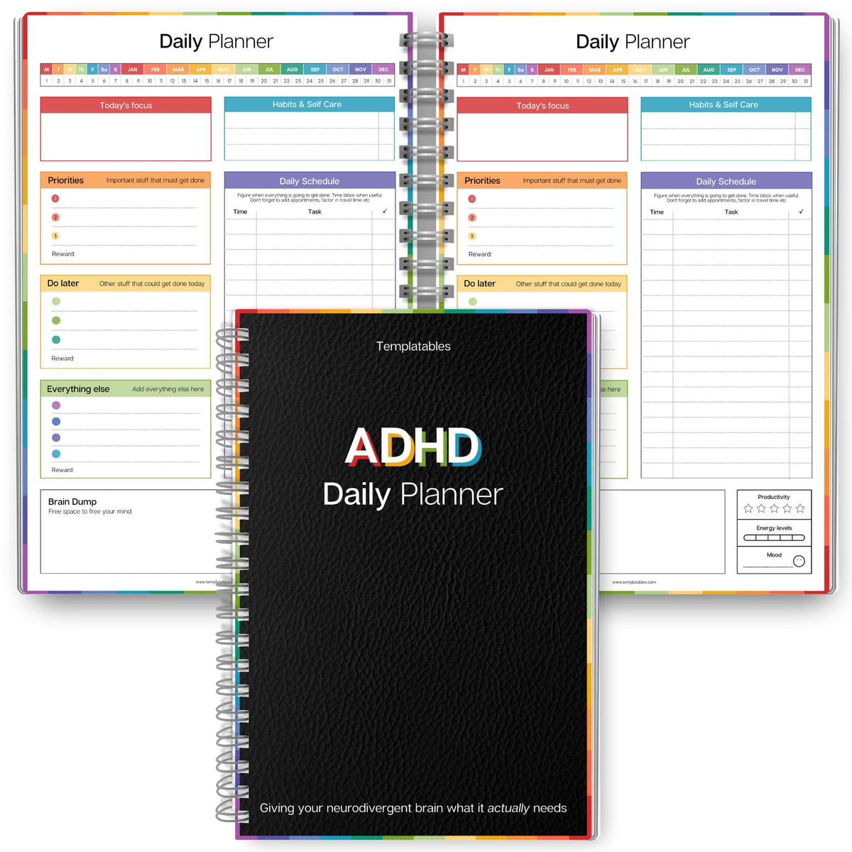ADHD Daily Planner for Neurodivergent Adults - Productivity Daily Planner & Task Management to Stay Organized and Focused (Rainbow)