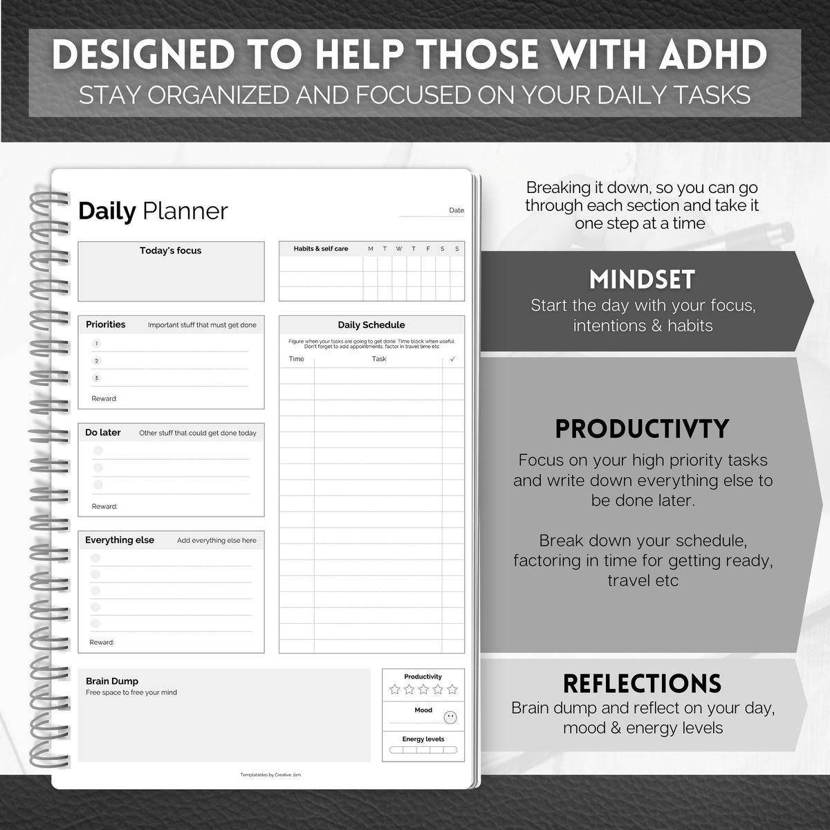 ADHD Daily Planner for Neurodivergent Adults - Productivity Daily Planner & Task Management to Stay Organized and Focused (Rainbow)