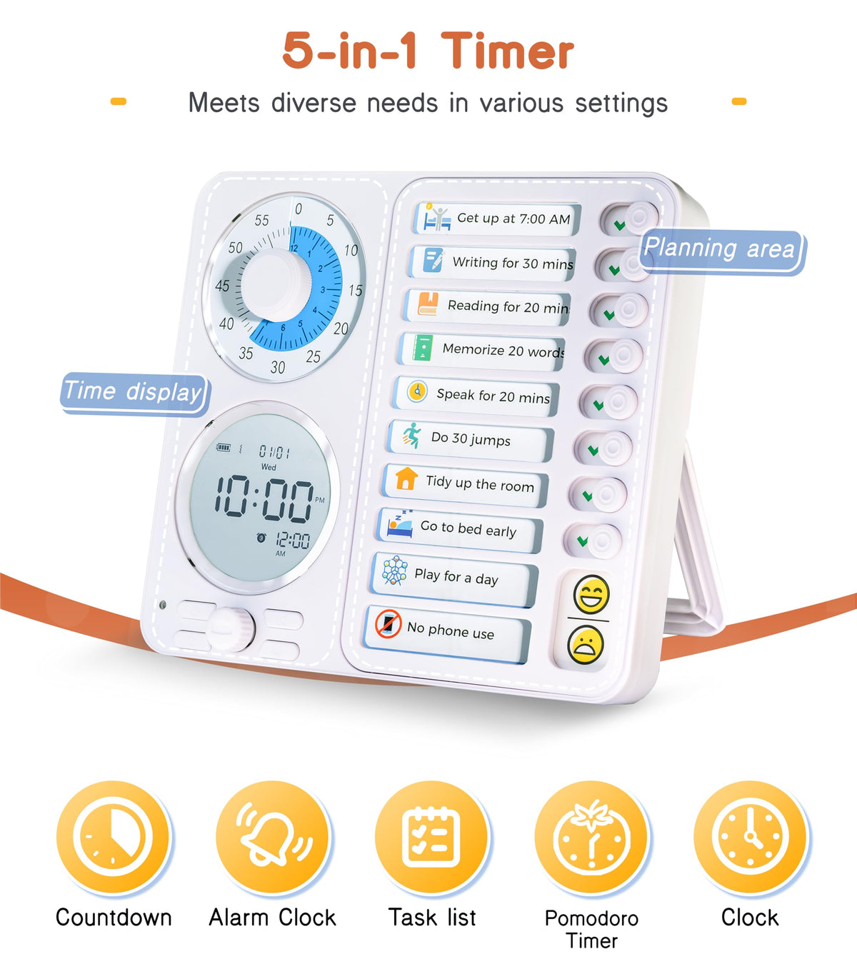 Herloreen Visual Timer for ADHD, Chore Chart & Task Planner for Kids,Adults