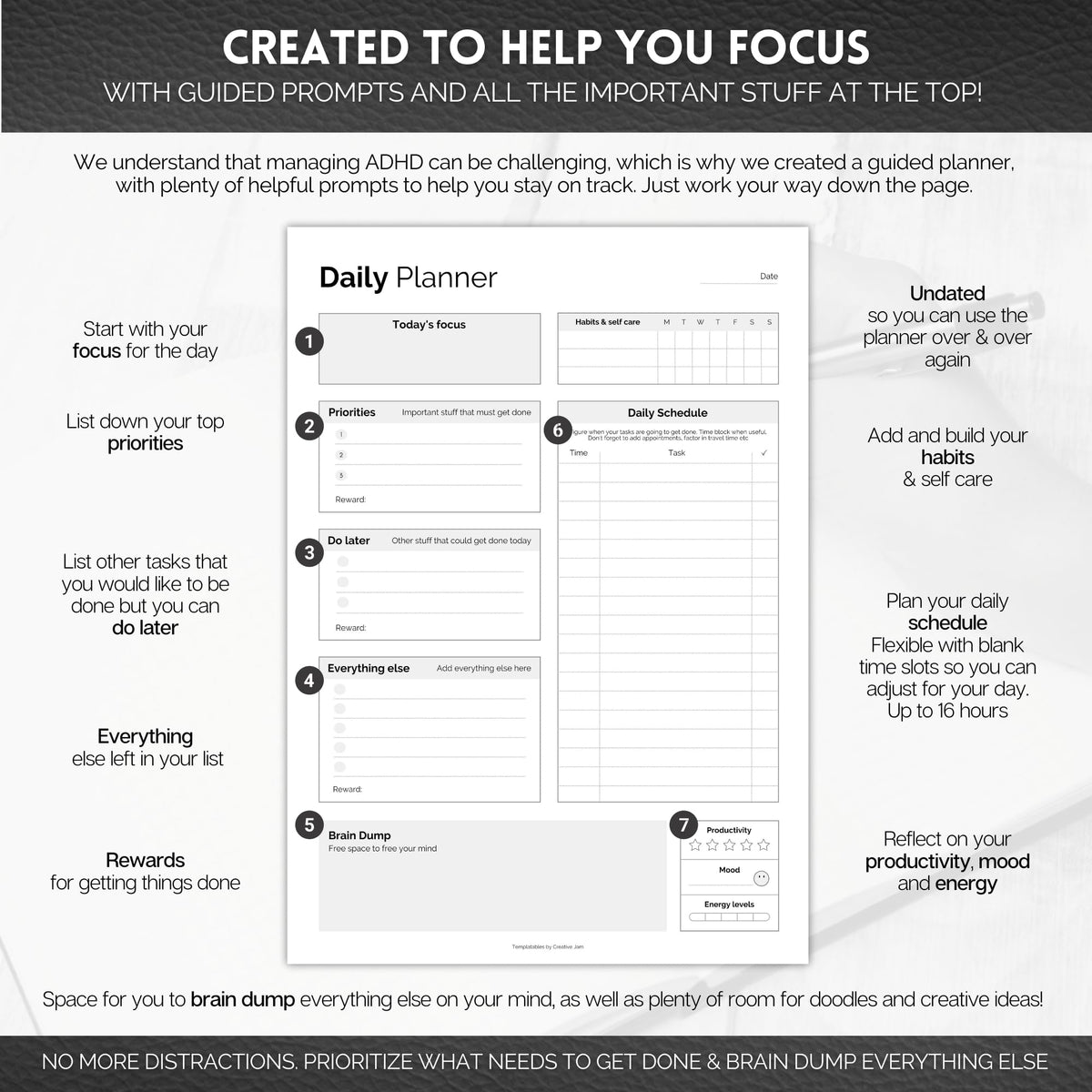 ADHD Daily Planner for Neurodivergent Adults - Productivity Daily Planner & Task Management to Stay Organized and Focused (Rainbow)