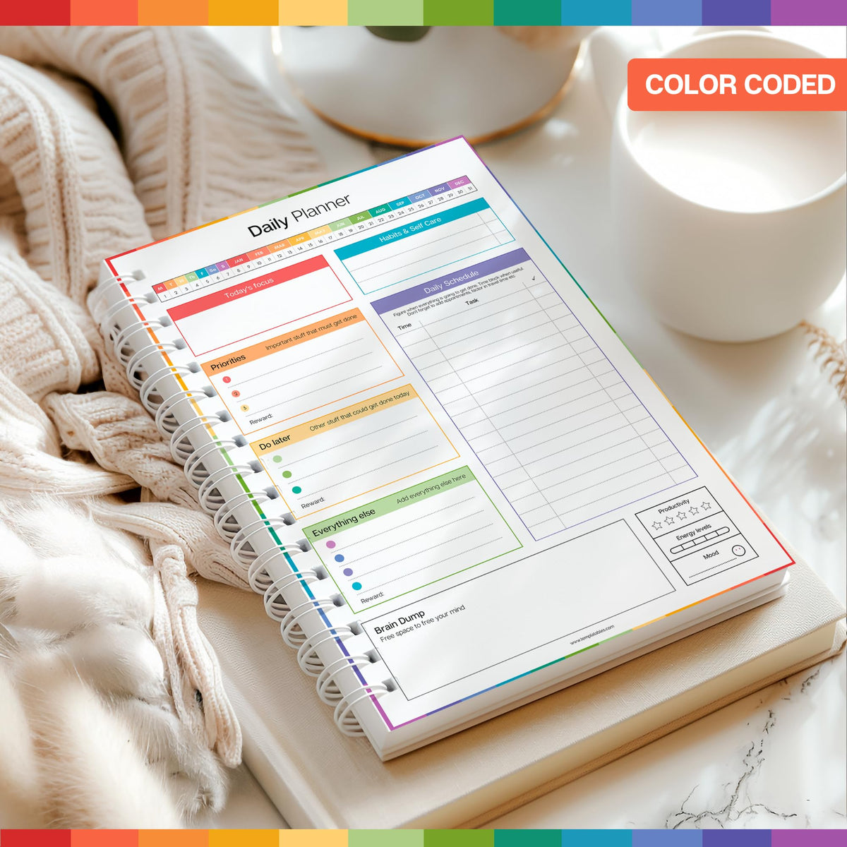 ADHD Daily Planner for Neurodivergent Adults - Productivity Daily Planner & Task Management to Stay Organized and Focused (Rainbow)