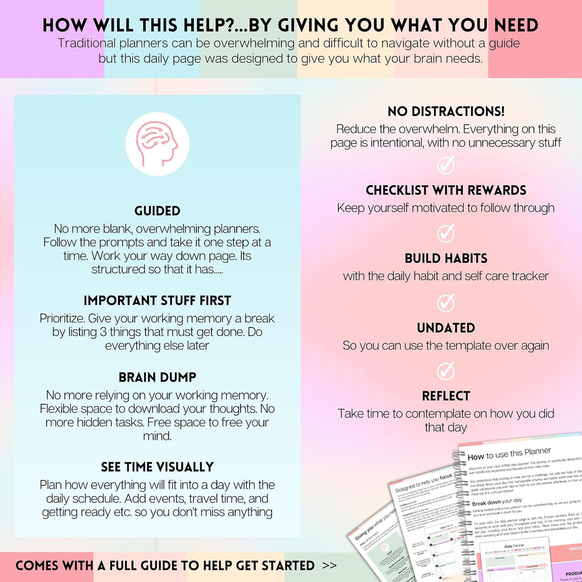 ADHD Daily Planner for Neurodivergent Adults - Productivity Daily Planner & Task Management to Stay Organized and Focused (Rainbow)